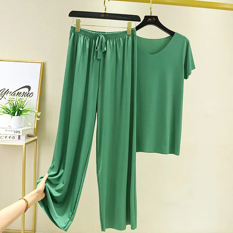 Ensemble 2 pièces : 1 haut + 1 pantalon couple ample pour femme - Livraison offerte